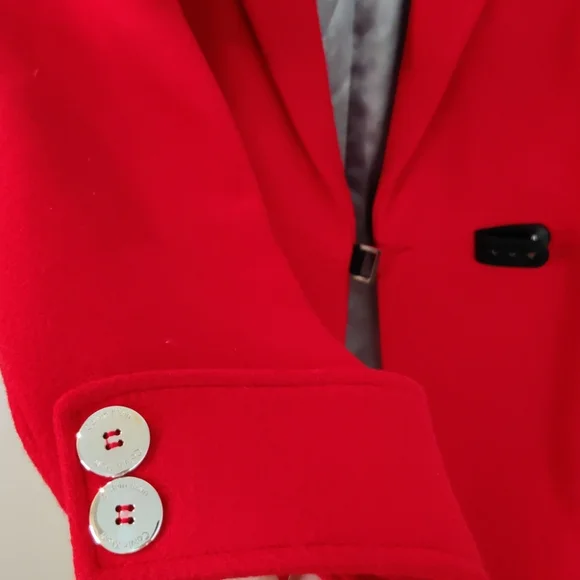 NWT Calvin Klein Leather closure True Red Wool Coat - Picture 7 of 7